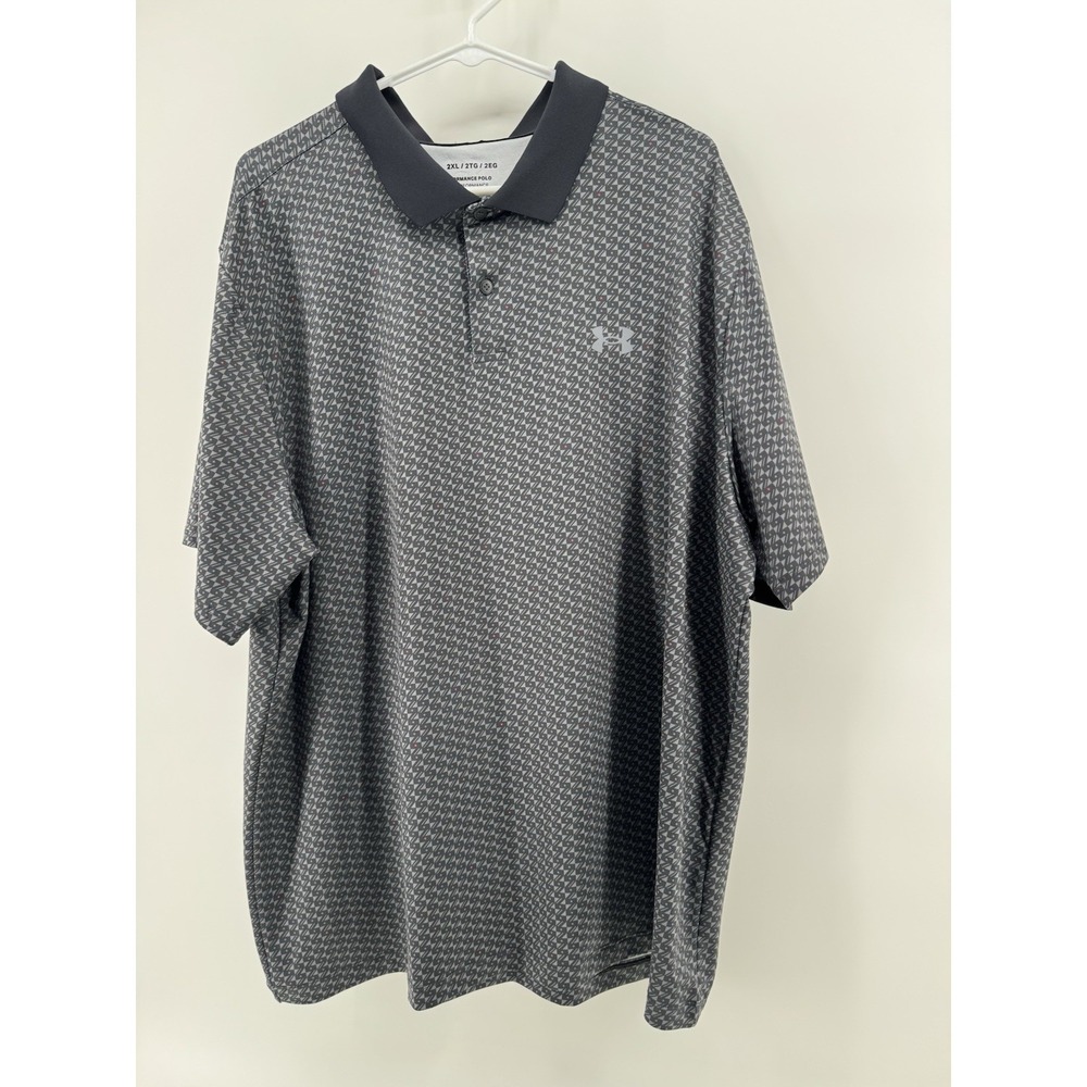 Under Armour Playoff Polo Shirt Mens XXL Black Gray Performance Stretch Geo